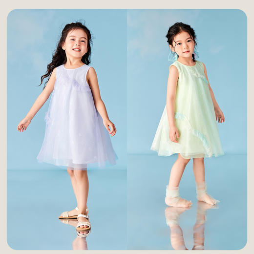 迷你巴拉女童A字连衣裙宝宝飘逸网纱炫彩海洋风无袖背心夏季 商品图2