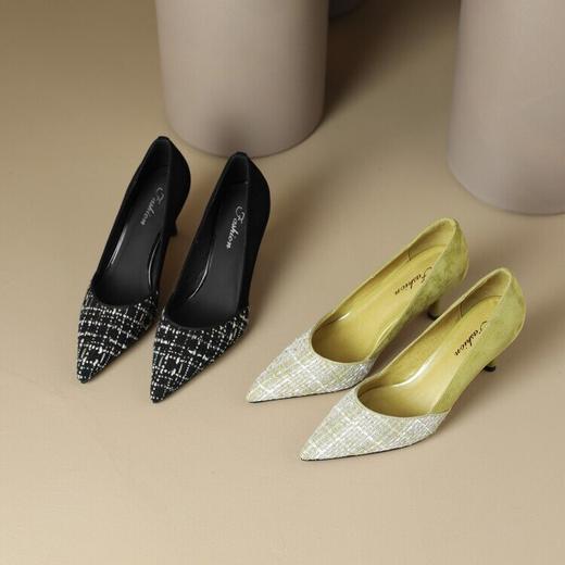 【预售5天】法式小香风尖头高跟鞋格子布法式气质名媛细跟单鞋YS&5662-1 商品图5