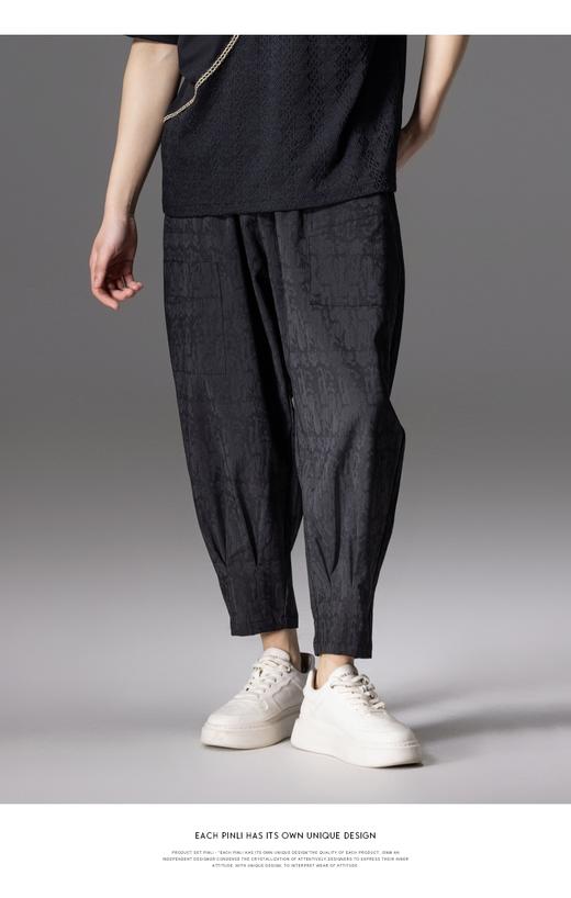 PINLI品立2024夏季新款暗纹束脚九分裤男士潮牌时尚宽松休闲裤子B242117088 商品图6