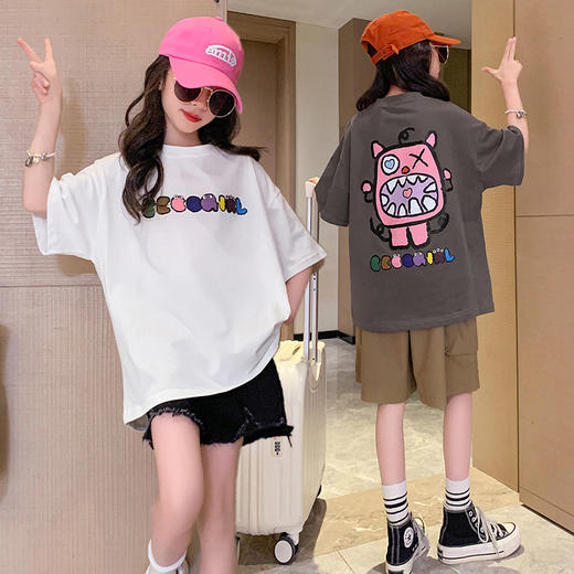 【时尚靓色，经典潮搭！】女童短袖T恤纯棉夏季新款休闲儿童，洋气女孩时尚中大童半袖t上衣潮-lm！ 商品图3