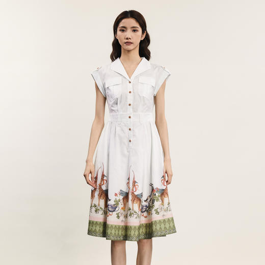 谜底下摆印花连衣裙2024年夏季新品文艺风V领收腰中长裙242ML0685 商品图0