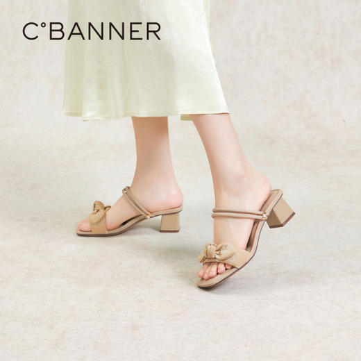 千百度蝴蝶结时装凉鞋女夏季中跟配裙子凉拖鞋A24381101 商品图2