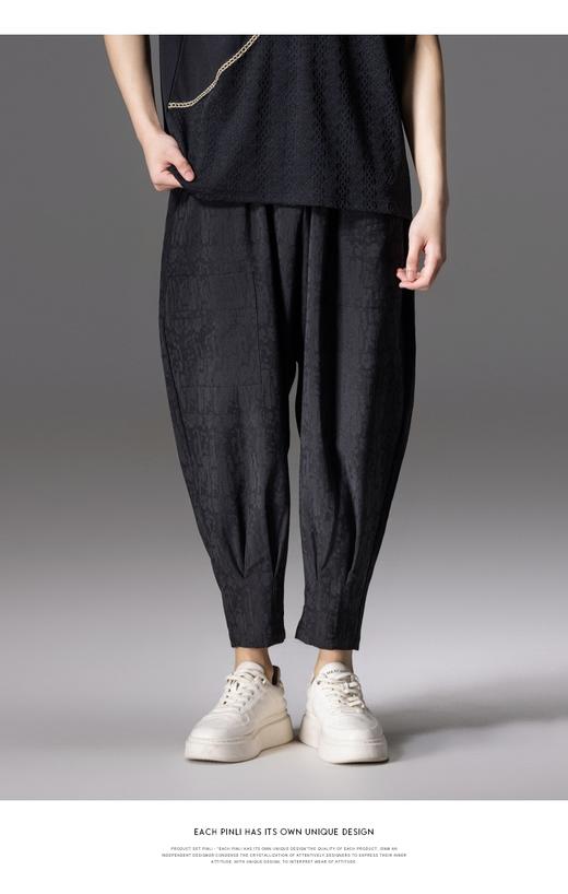 PINLI品立2024夏季新款暗纹束脚九分裤男士潮牌时尚宽松休闲裤子B242117088 商品图0