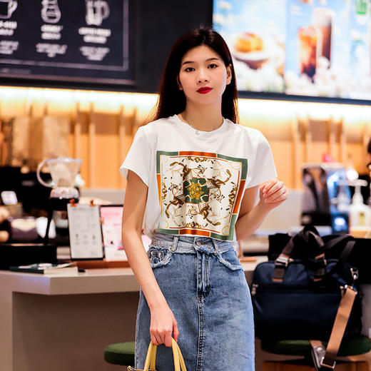 Avann印花缎面拼接丝光棉短袖 商品图7