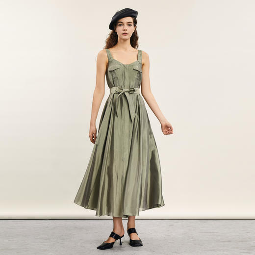 谜底吊带连衣裙2024年夏款复古优雅亲肤大摆长裙配腰带242ML0574 商品图0