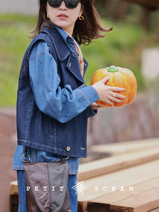 PETIT SCHAN小闪 CLO#478 小丹宁公式 奥地利兰精莫代尔双排扣牛仔马甲 商品图1