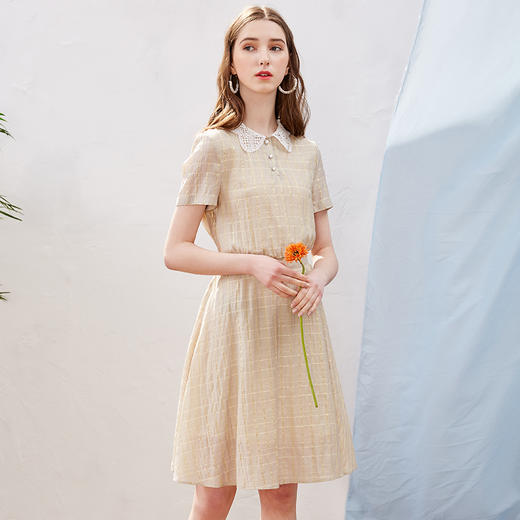 欧芮儿2019新款女装夏装polo领格子连衣裙女中长款收腰显瘦女裙子 商品图1