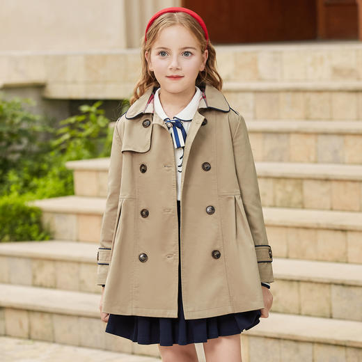 【英氏】【120-165】女童春秋学院风中长款外套双排扣风衣 商品图2