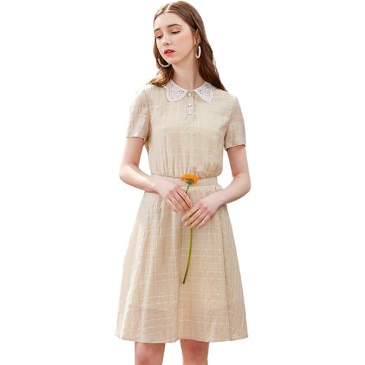 欧芮儿2019新款女装夏装polo领格子连衣裙女中长款收腰显瘦女裙子 商品图4