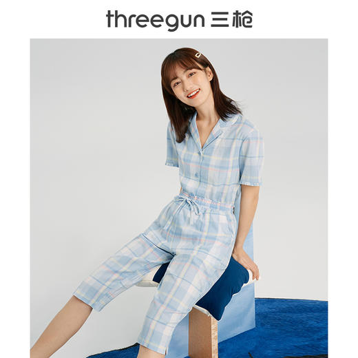 Threegun三枪 【纯棉】彩格女士家居中裤睡裤-61088B111 商品图0