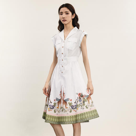 谜底下摆印花连衣裙2024年夏季新品文艺风V领收腰中长裙242ML0685 商品图1