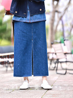 幽蓝秘境 土耳其进口牛仔微a字半身裙