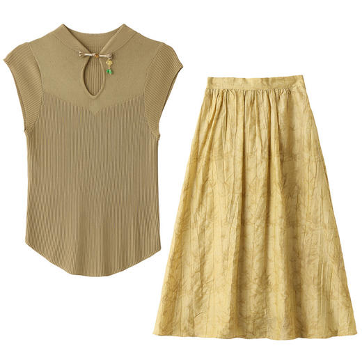 HRFS-1860夏季上新气质时尚复古优雅舒适透气印花半裙两件套 商品图4