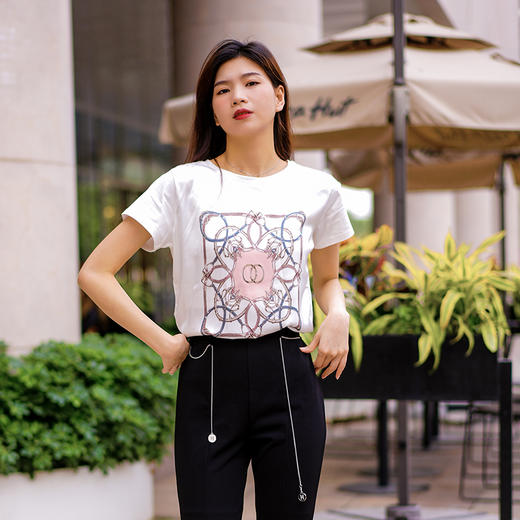 Avann印花缎面拼接丝光棉短袖 商品图3