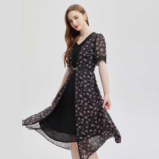 PF810斯尔丽24新款开衫式假两件法式小碎花飘逸垂坠收腰大长腿连衣裙 商品图0