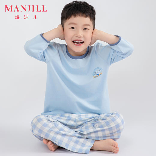 【商场同款】熳洁儿 儿童家居服春夏中袖长裤套装男童女童睡衣撞色格子24203610 商品图5