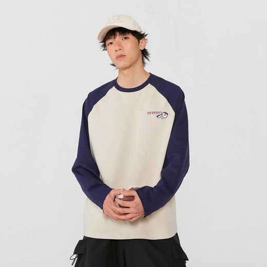 YKYB黄子韬长袖T恤国潮牌ins休闲美式街头复古撞色插肩袖宽松上衣 商品图1