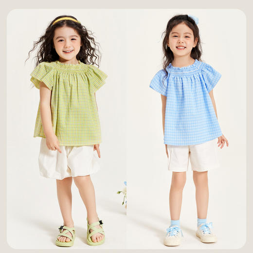 迷你巴拉女童短袖衬衫夏季宝宝甜美法式田园风柔软儿童上衣 商品图2