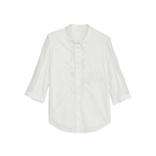 谜底白衬衫七分袖女2024年夏季新品通勤风提花宽松衬衣242MC0668 商品图4