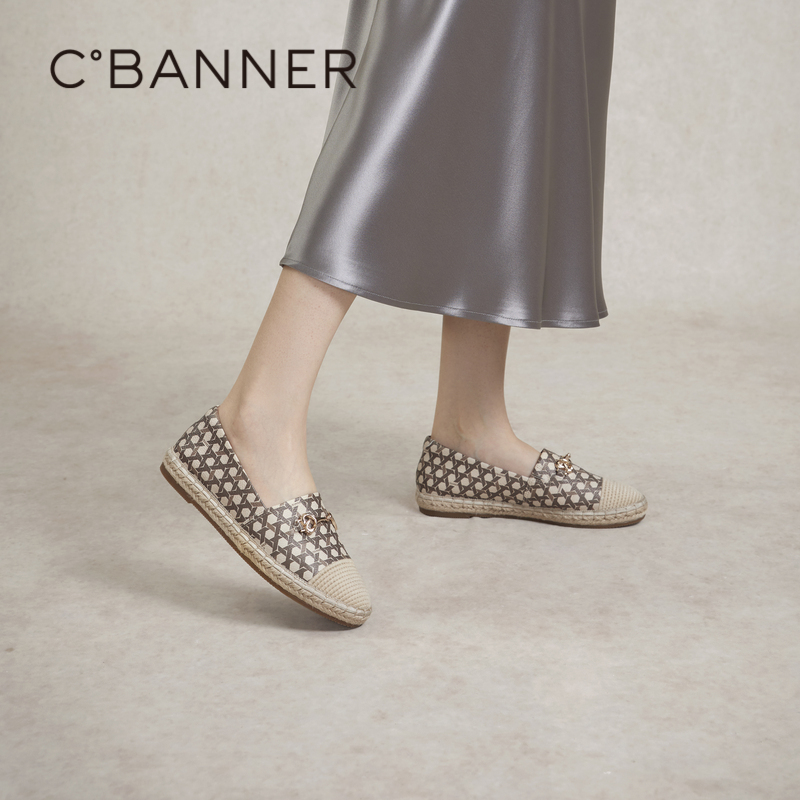 千百度编织圆头渔夫鞋女春季休闲鞋平底鞋单鞋A24160115