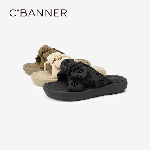 千百度蝴蝶结面包凉拖鞋女夏季厚底踩屎感拖鞋A24381006 商品图2