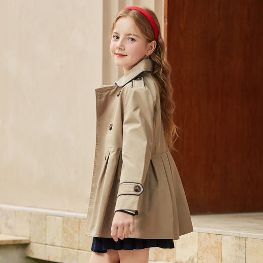 【英氏】【120-165】女童春秋学院风中长款外套双排扣风衣 商品图4