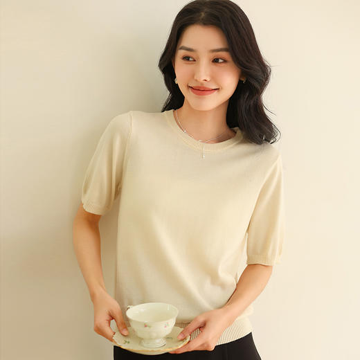 纤束马简约百搭圆领短袖T恤 YRT-705 商品图3