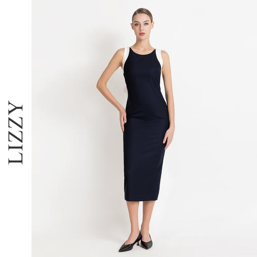 LIZZY 早秋简约优雅气质修身显瘦撞色拼接无袖包裙连衣裙8012 商品图5