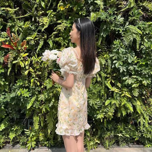 MAXRIENY2024年新款碎花氛围感蝴蝶结方领连衣裙显瘦连衣裙泡泡袖(货号:MS85DR001) 商品图1