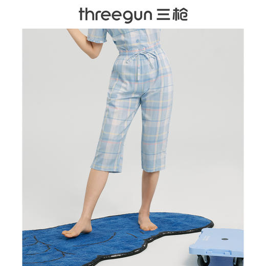 Threegun三枪 【纯棉】彩格女士家居中裤睡裤-61088B111 商品图3