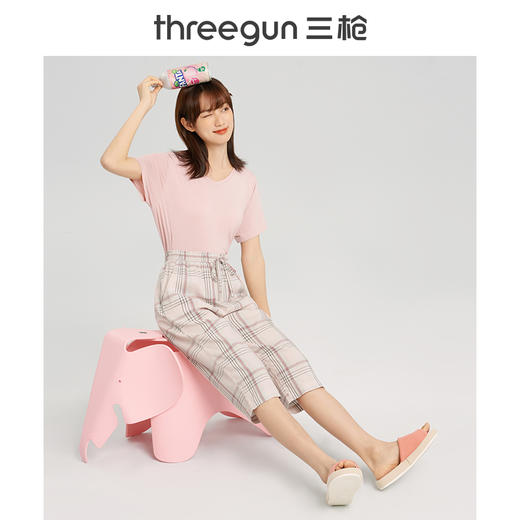 Threegun三枪 【纯棉】彩格女士家居中裤睡裤-61088B111 商品图9