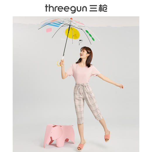 Threegun三枪 【纯棉】彩格女士家居中裤睡裤-61088B111 商品图6