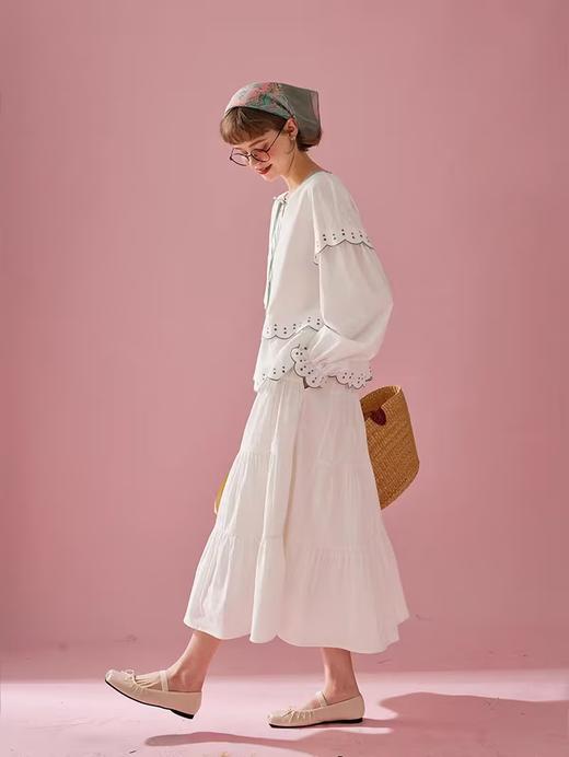 浮生八记/24A019/法式重工定位粉色条纹白色棉撞色刺绣衬衫 商品图4