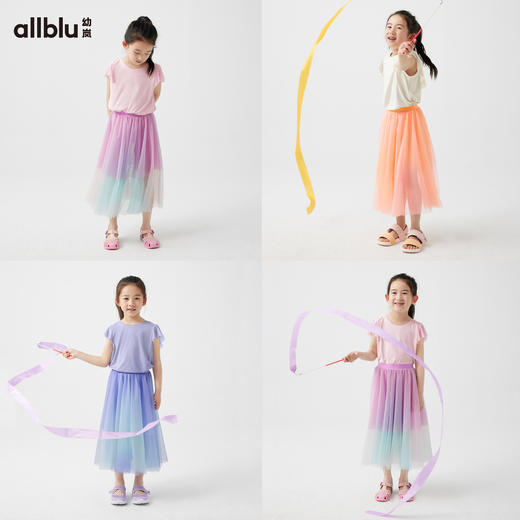 【夏Vol.3-闪亮铠甲】幼岚「薄荷皮」彩墨网纱裙凉感透气新中式儿童半身裙ZY 商品图2