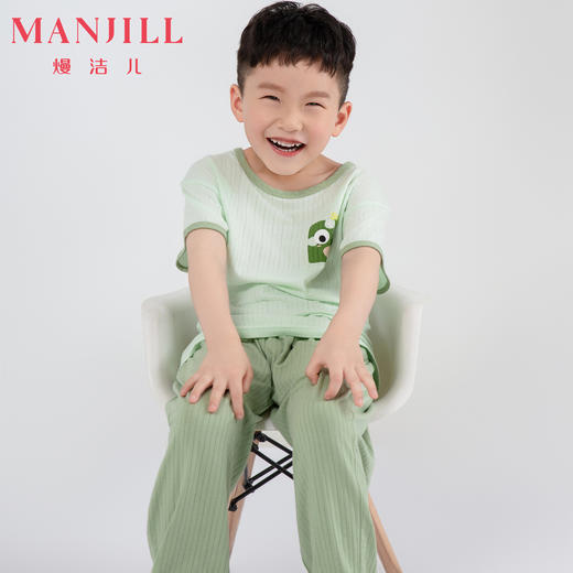 【商场同款】熳洁儿 夏季儿童家居服罗纹针织男童女童短袖长裤睡衣套装24203601/24203606 商品图7