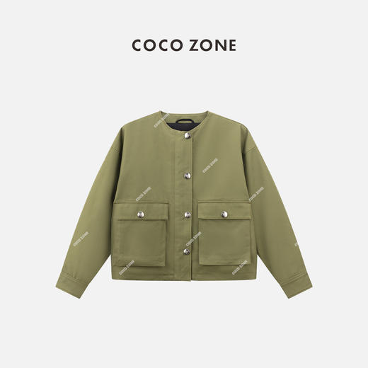COCO ZONE2024时尚大口袋工装外套早春圆领单排扣上衣CC1A0536 商品图0