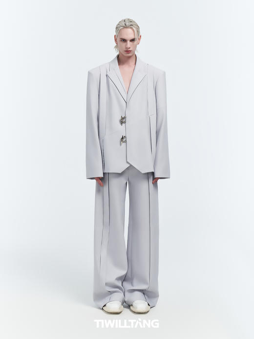 TIWILLTANG启世录“极世殿宇”高奢隽雅银灰色金属异型扣休闲长裤 商品图4