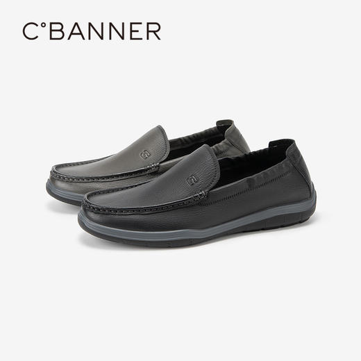 千百度男鞋夏季一脚蹬休闲皮鞋厚底增高乐福鞋A24160314 商品图1