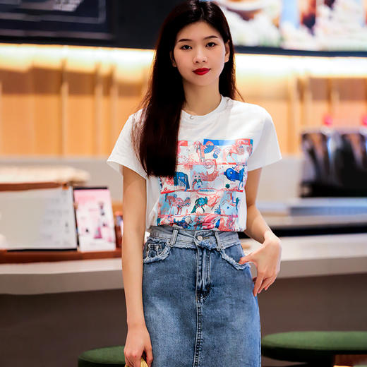 Avann印花缎面拼接丝光棉短袖 商品图8