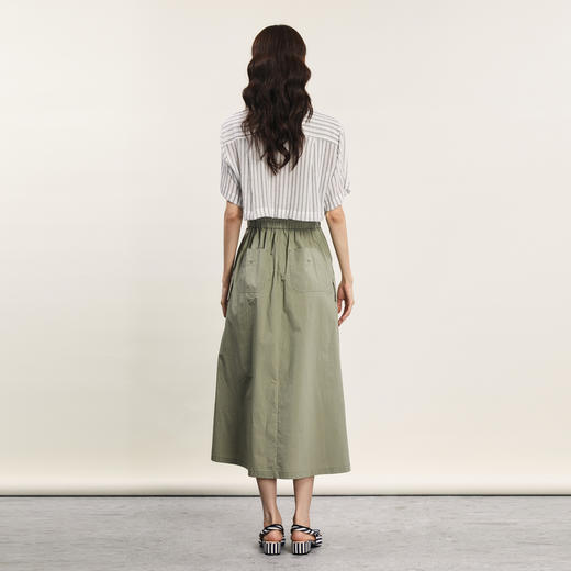 谜底长款连衣裙短袖2024年夏季新品复古条纹拼接工装裙242ML0599 商品图2