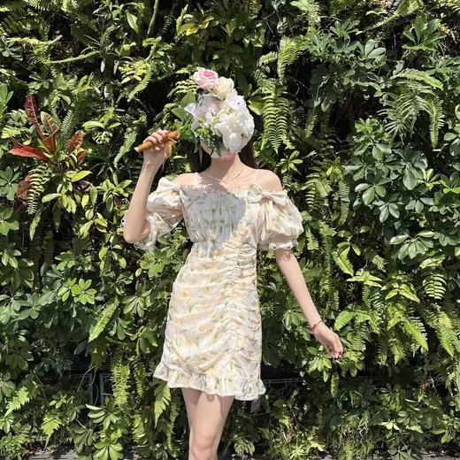 MAXRIENY2024年新款碎花氛围感蝴蝶结方领连衣裙显瘦连衣裙泡泡袖(货号:MS85DR001) 商品图2