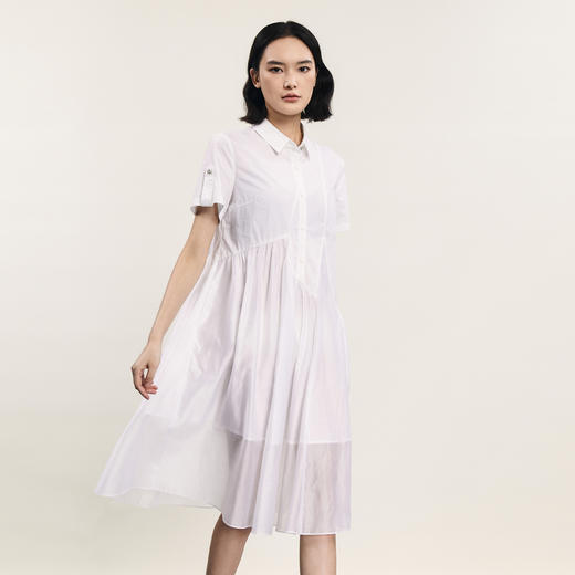 谜底白色连衣裙短袖2024夏季新品通勤风时髦拼接中长裙242ML0570 商品图1