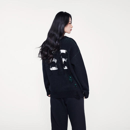 YKYB破坏毛边针织衫2025春新款宽松落肩圆领中性美式街头破洞毛衣 商品图2