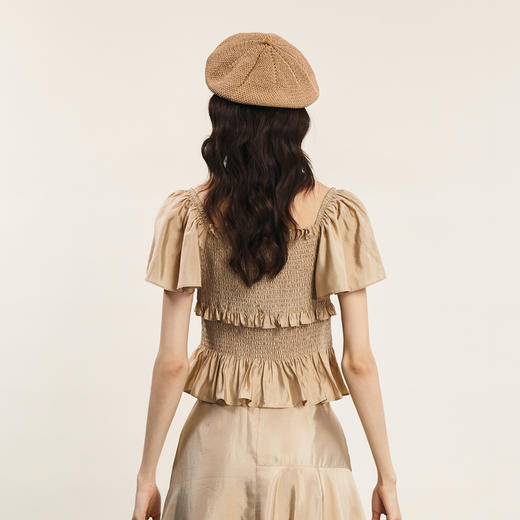 谜底短袖修身上衣女2024夏季新品浪漫蝴蝶结木耳边小衫242MS0577 商品图2