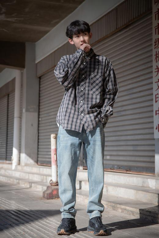 41932149复古格纹长袖衬衫 商品图2