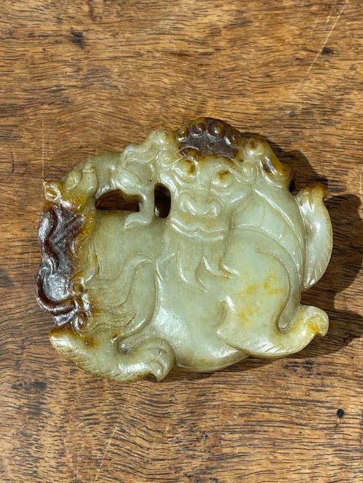 和田褐沁白玉瑞狮腰带扣环，顺丰包邮 商品图1