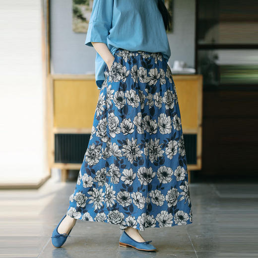 绽放253朵/高支亚麻手绘楝花复古文艺宽松休闲阔腿 商品图0