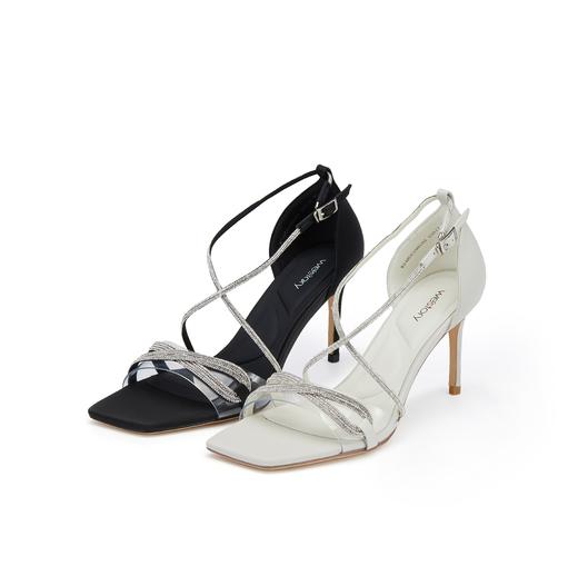 westory夏季新款法式全细闪钻交叉带细高跟中空礼服鞋凉鞋W24BG61901 商品图0