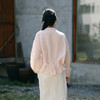 绽放195朵/高端细支亚麻立领塔克收腰显瘦宽松休闲淡粉色衬衫 商品缩略图3