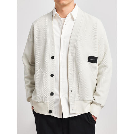 墨麦客V领斜纹肌理卫衣开衫男2023春秋季款简约男士休闲卫衣外套 商品图1